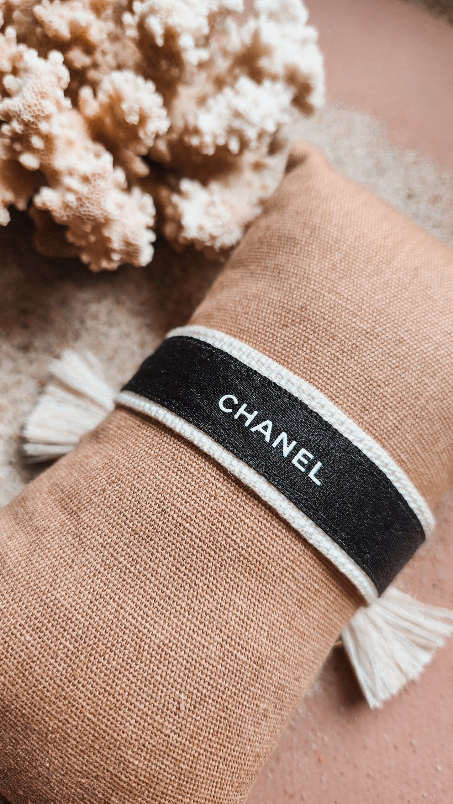 Bracelet Ruban Tissu Creamy&black