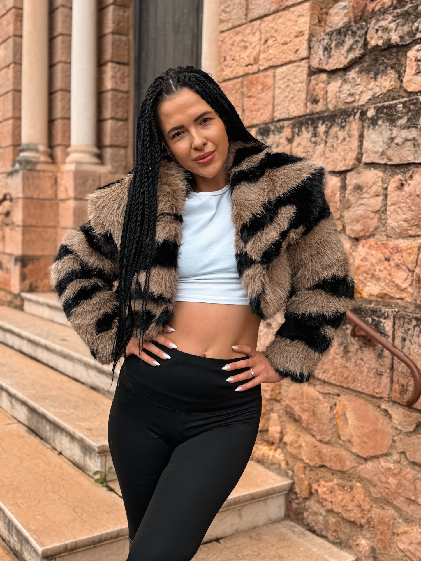 Veste en fourrure synthétique Lana noir&marron