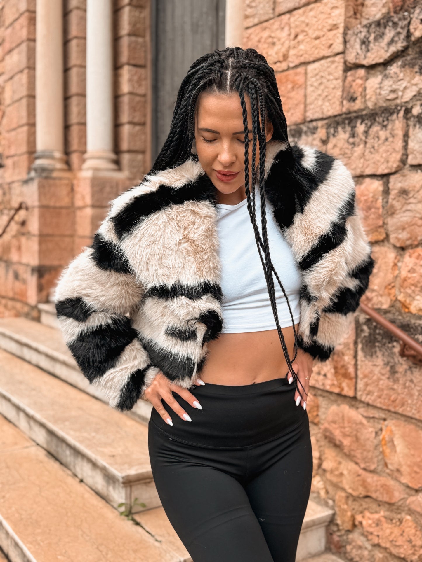 Veste en fourrure synthétique Lana noir&biege