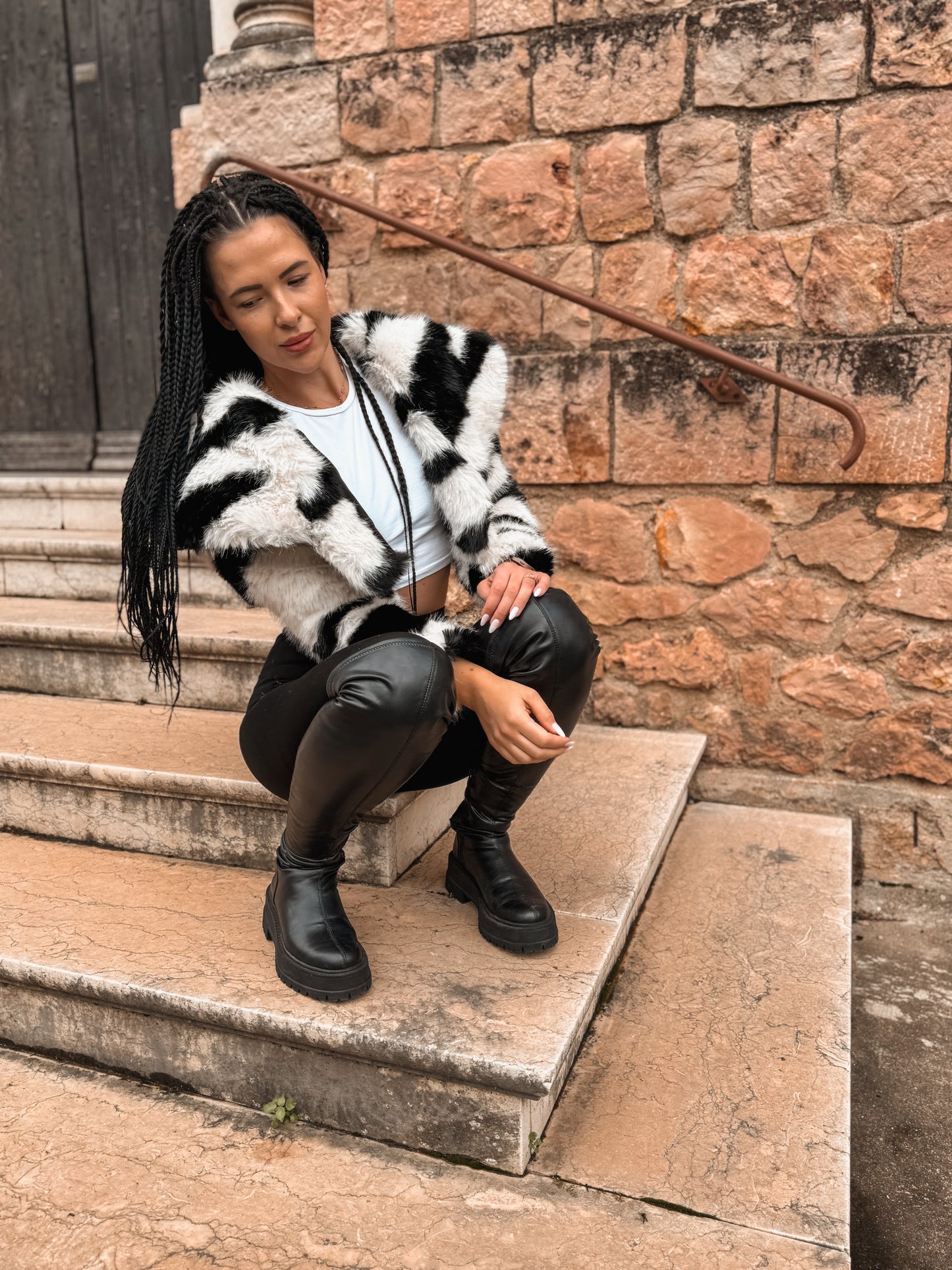 Veste en fourrure synthétique Lana noir&crème